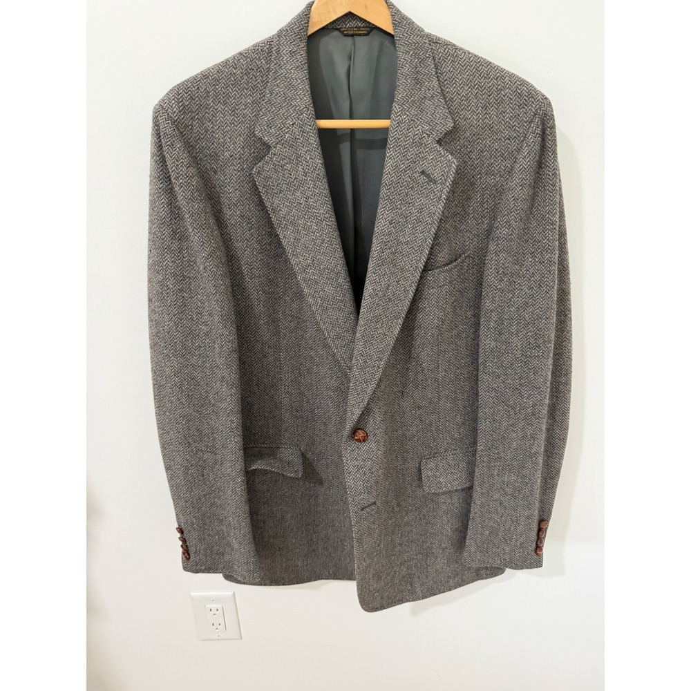 Cricketeer Sport Coat Men L Gray Herringbone Tweed Wool Blazer Vintage